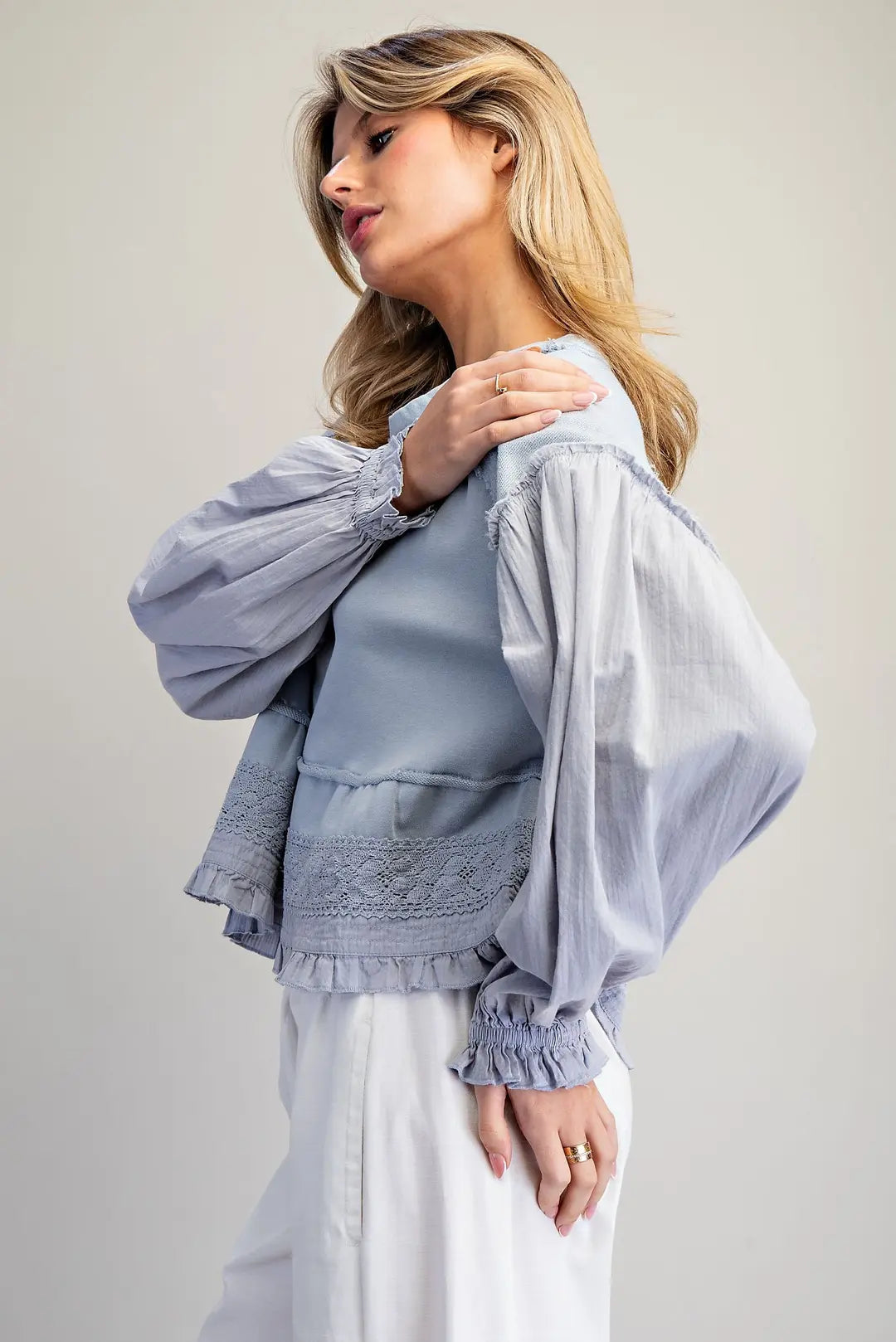 Blue Skies Ruffle Hem Blouse By Eesome