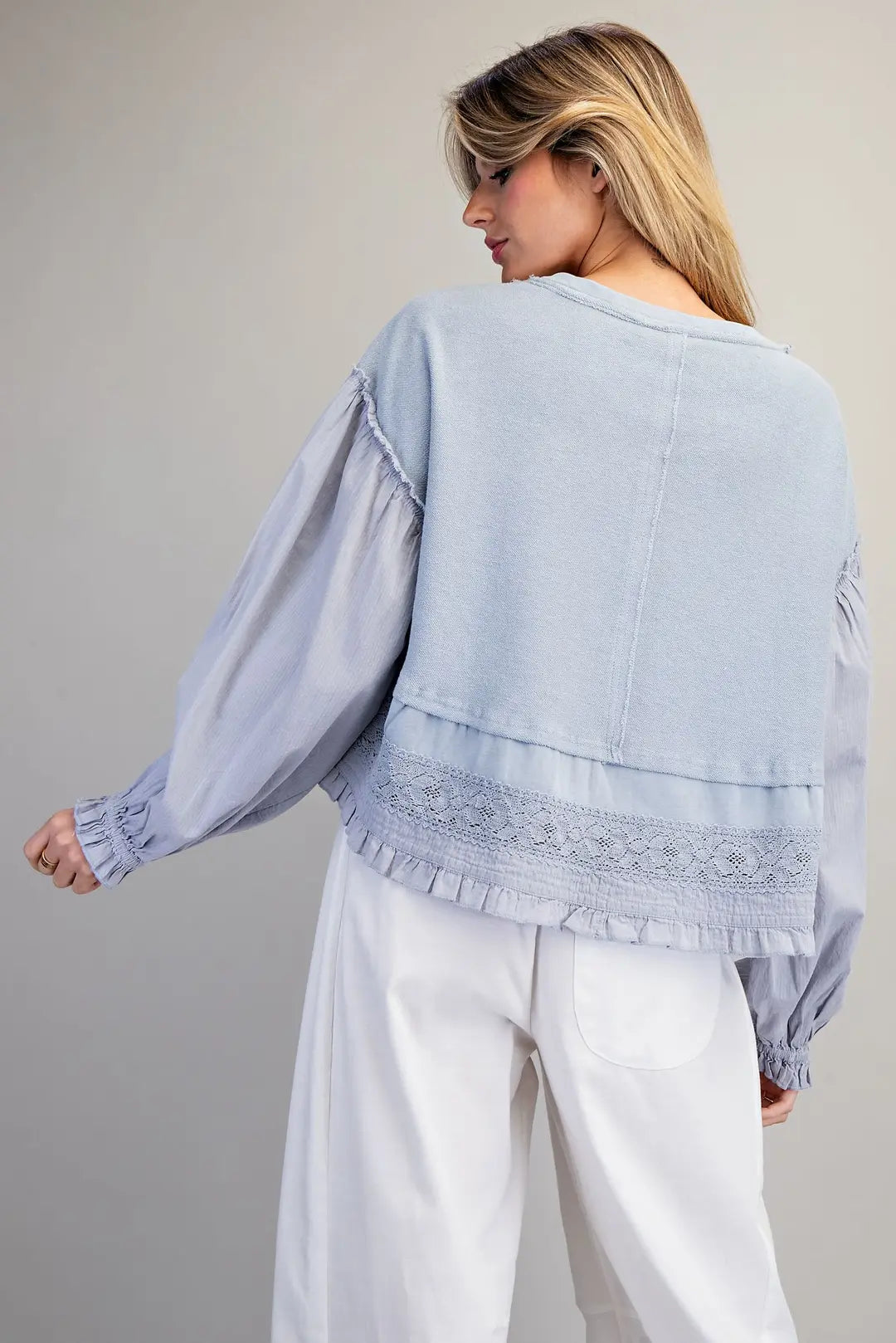 Blue Skies Ruffle Hem Blouse By Eesome