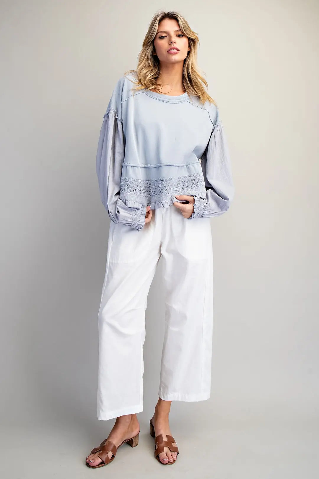 Blue Skies Ruffle Hem Blouse By Eesome
