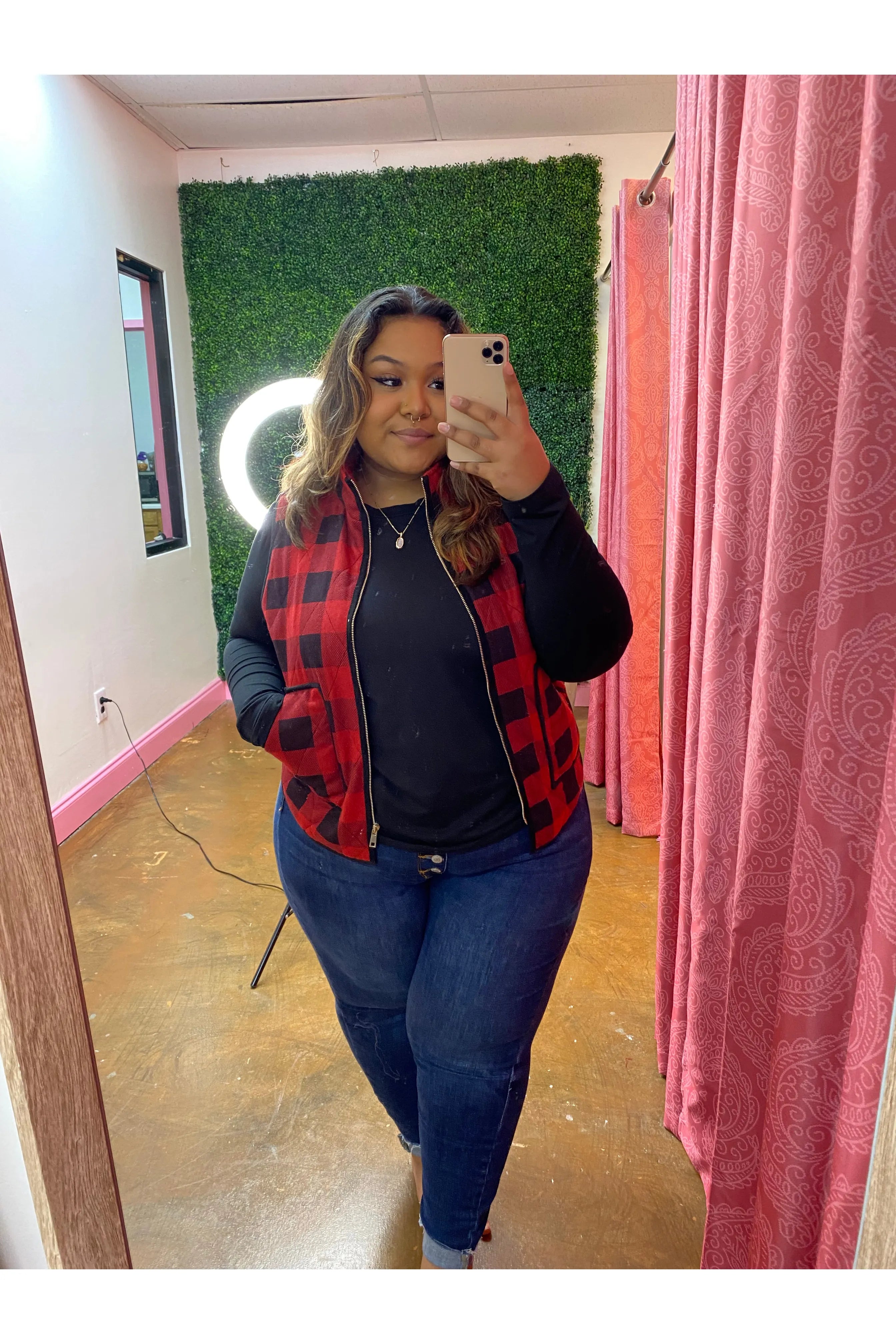 Plaid Print Zip Up Vest
