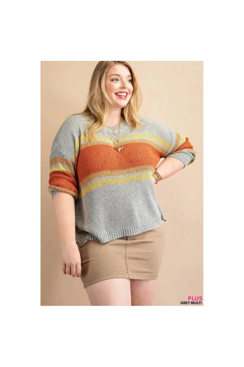 Soft Thread Waffle Pattern Sweater Curvy