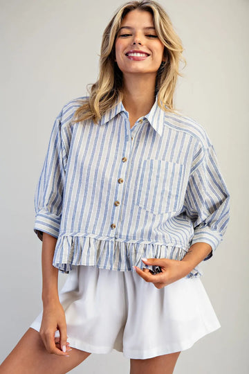Sail Away Ruffle Stripe Blouse By Eesome