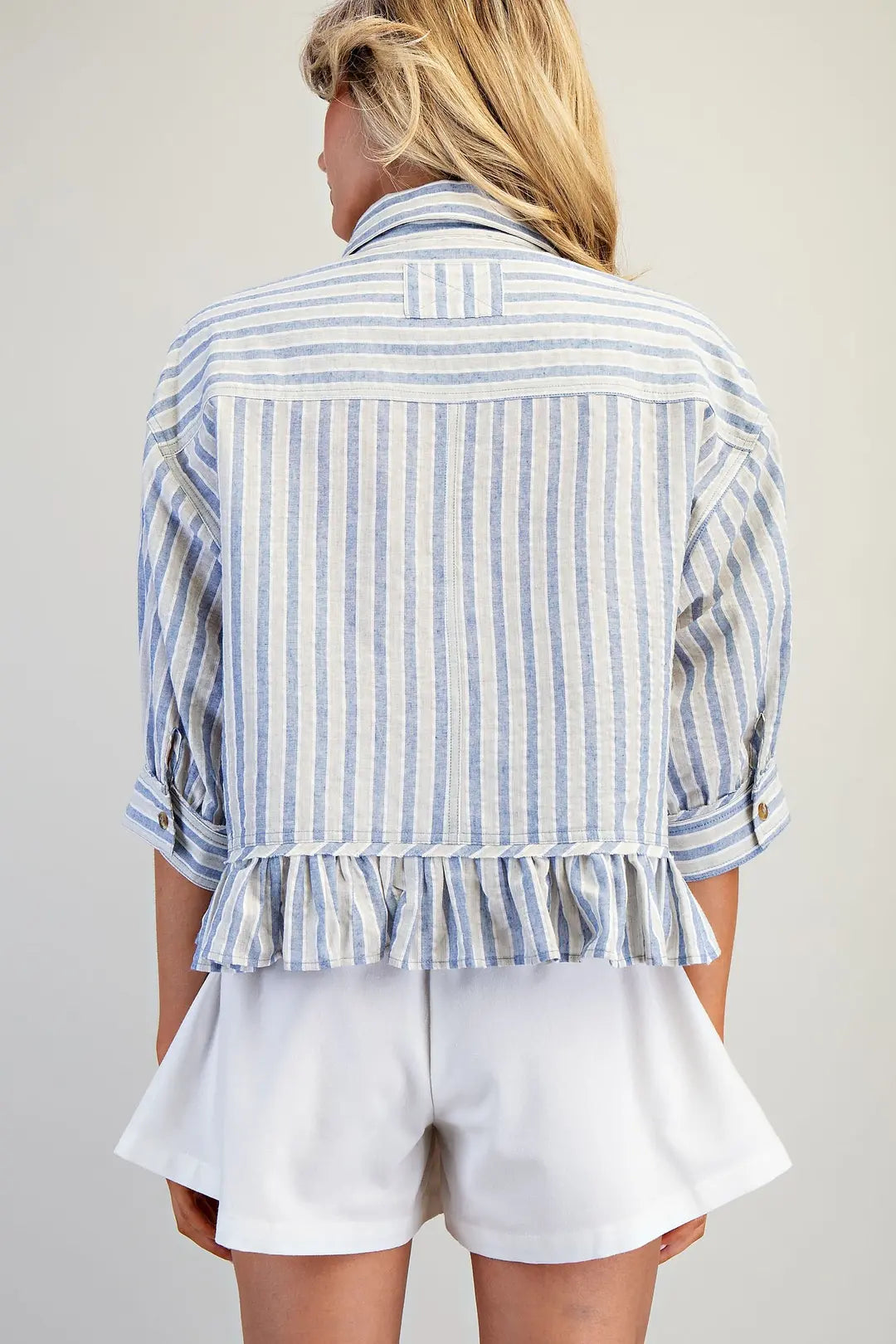 Sail Away Ruffle Stripe Blouse By Eesome