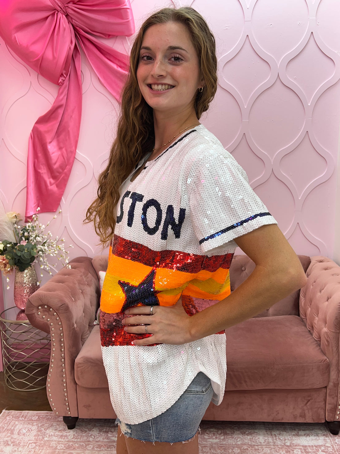 Houston Baseball Sequin Jersey Top