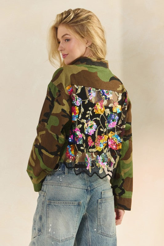 Shine Through Camo Floral Sequin Jacket By Veveret