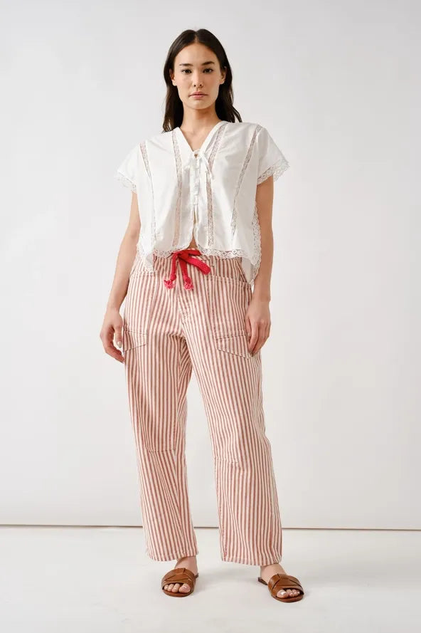 Barrel Denim Pants with Eyelet Waist By Aaron & Amber