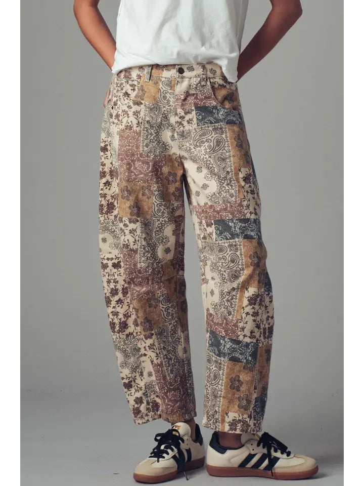 Boho Patchwork Barrell Leg Pants By Urban Daizy