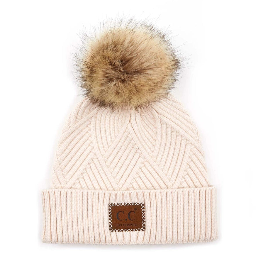 CC Criss Cross Suede Patch Beanie