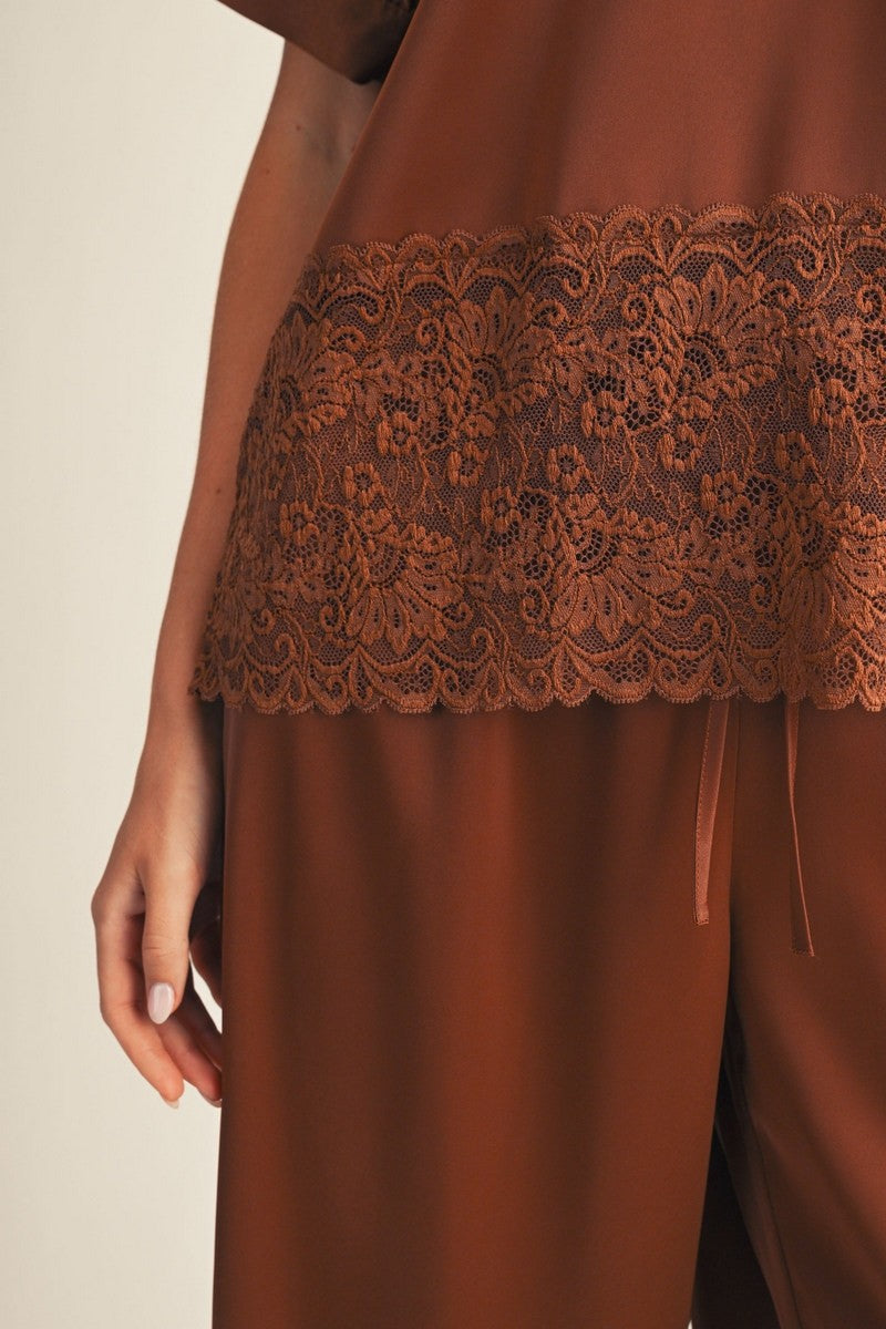 Cocoa Lace Afterglow Satin Set