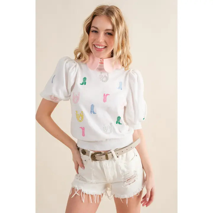 Sweater Knit Western Boots Horseshoe Top