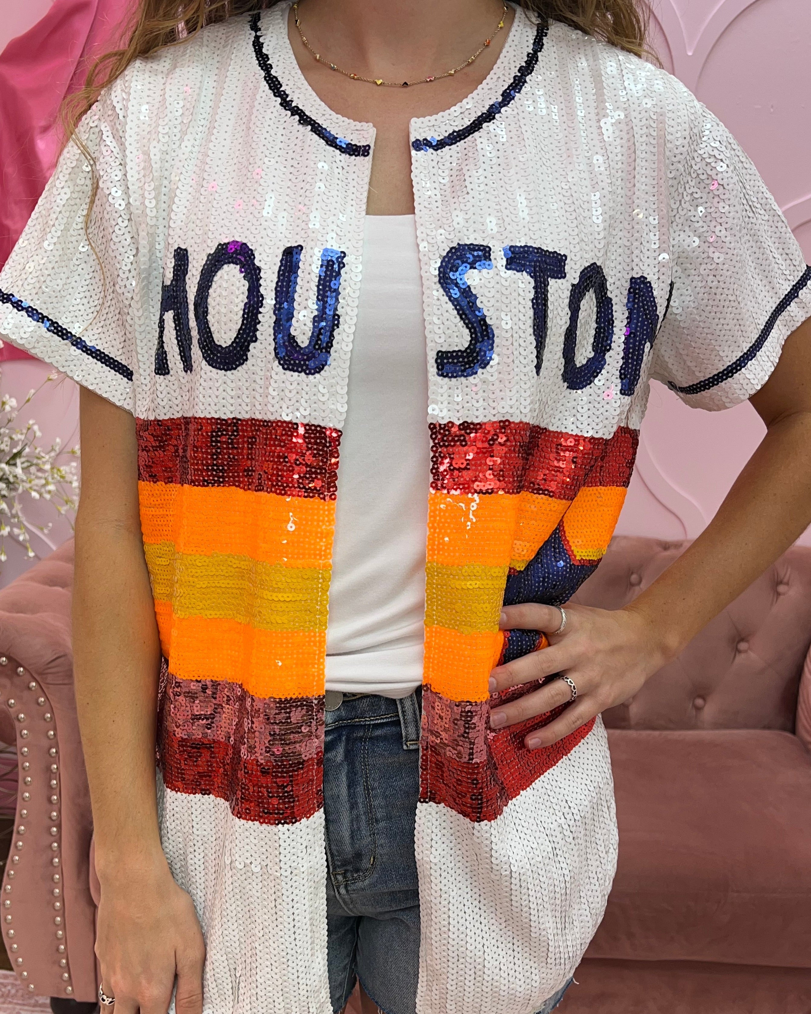 Houston Baseball Sequin Jersey Top