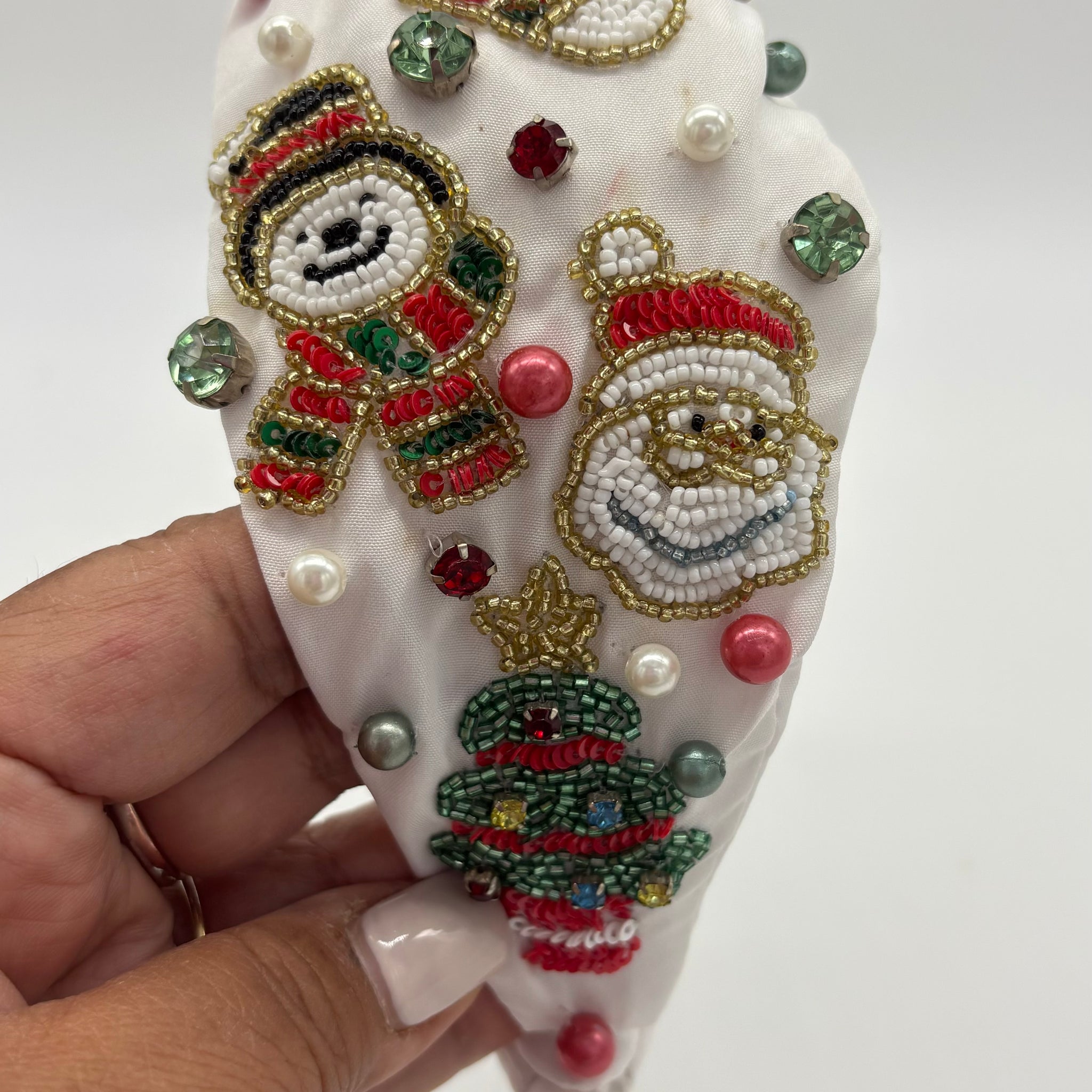 Snow Man Christmas Tree Beaded Headband