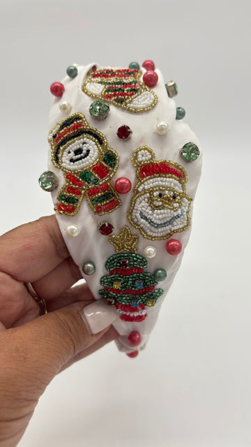 Snow Man Christmas Tree Beaded Headband