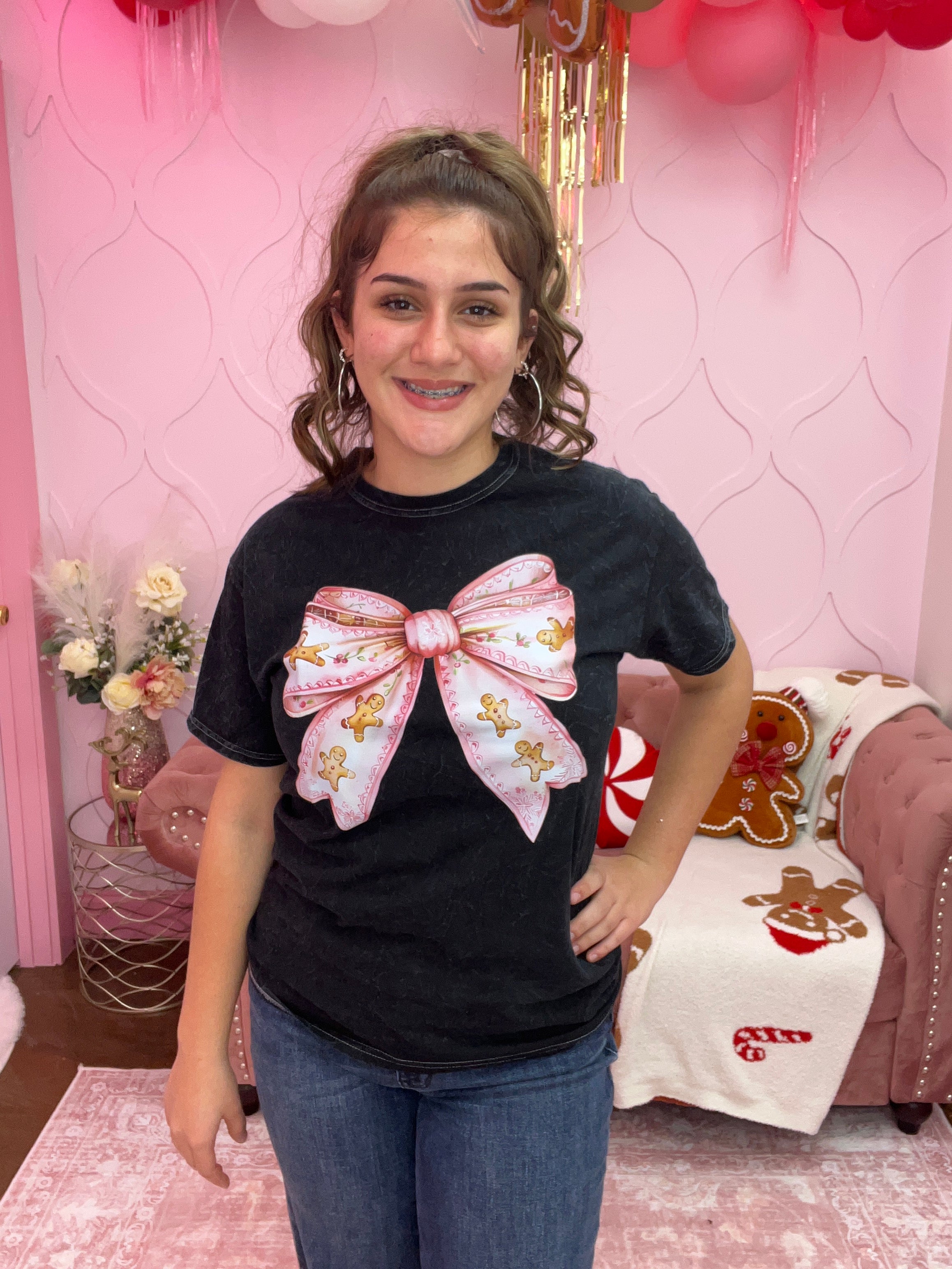 Coquette Mineral Wash Gingerbread on Bow Graphic Tee