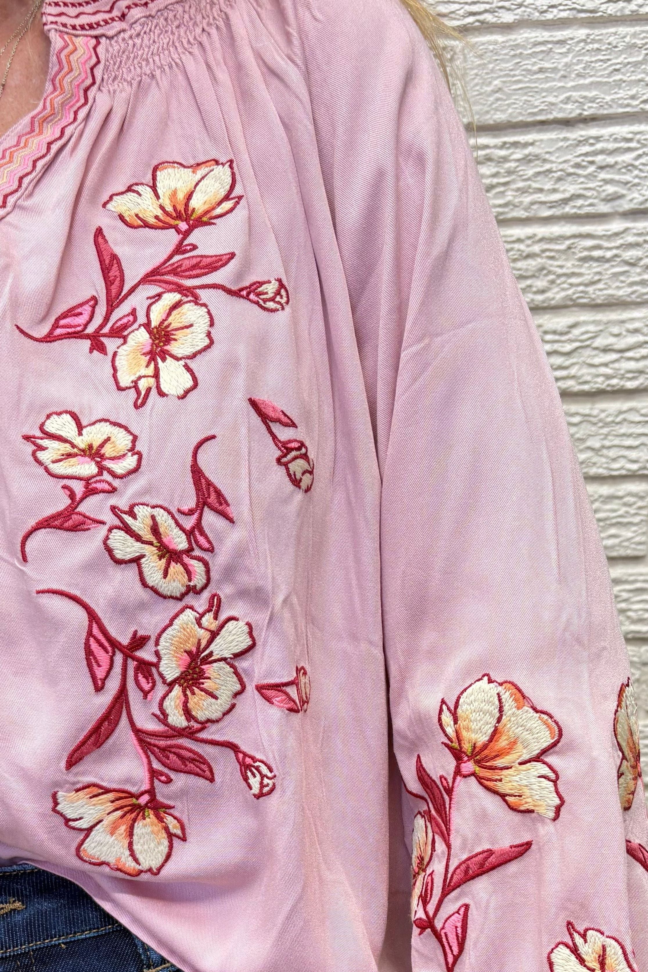 Embroidery Detailed Woven Top- By Easel