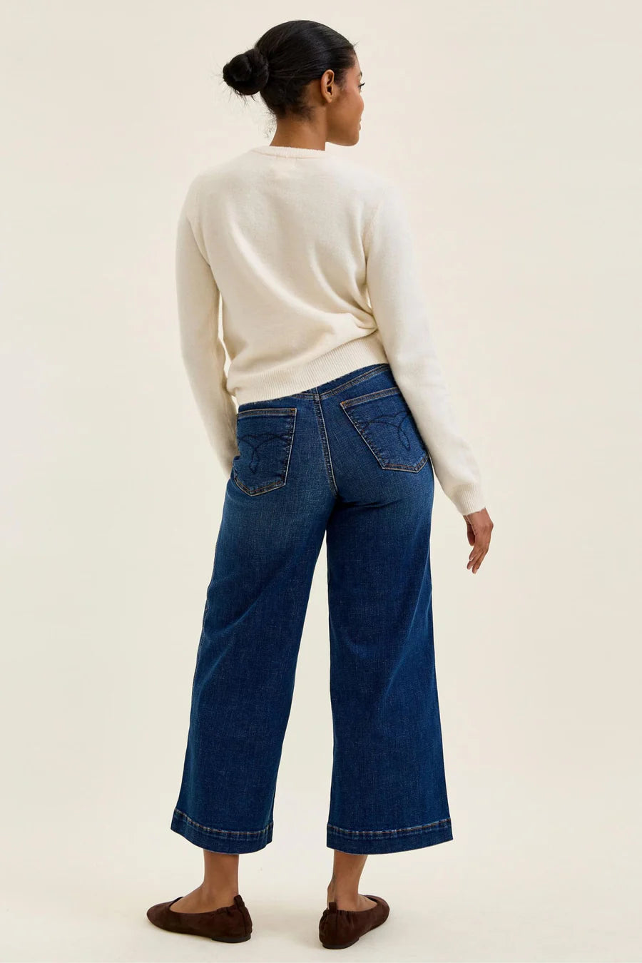 Judy Blue High Waist Tummy Control Deep Indigo Claudia Ankle Wide Leg Denim Jeans 881187