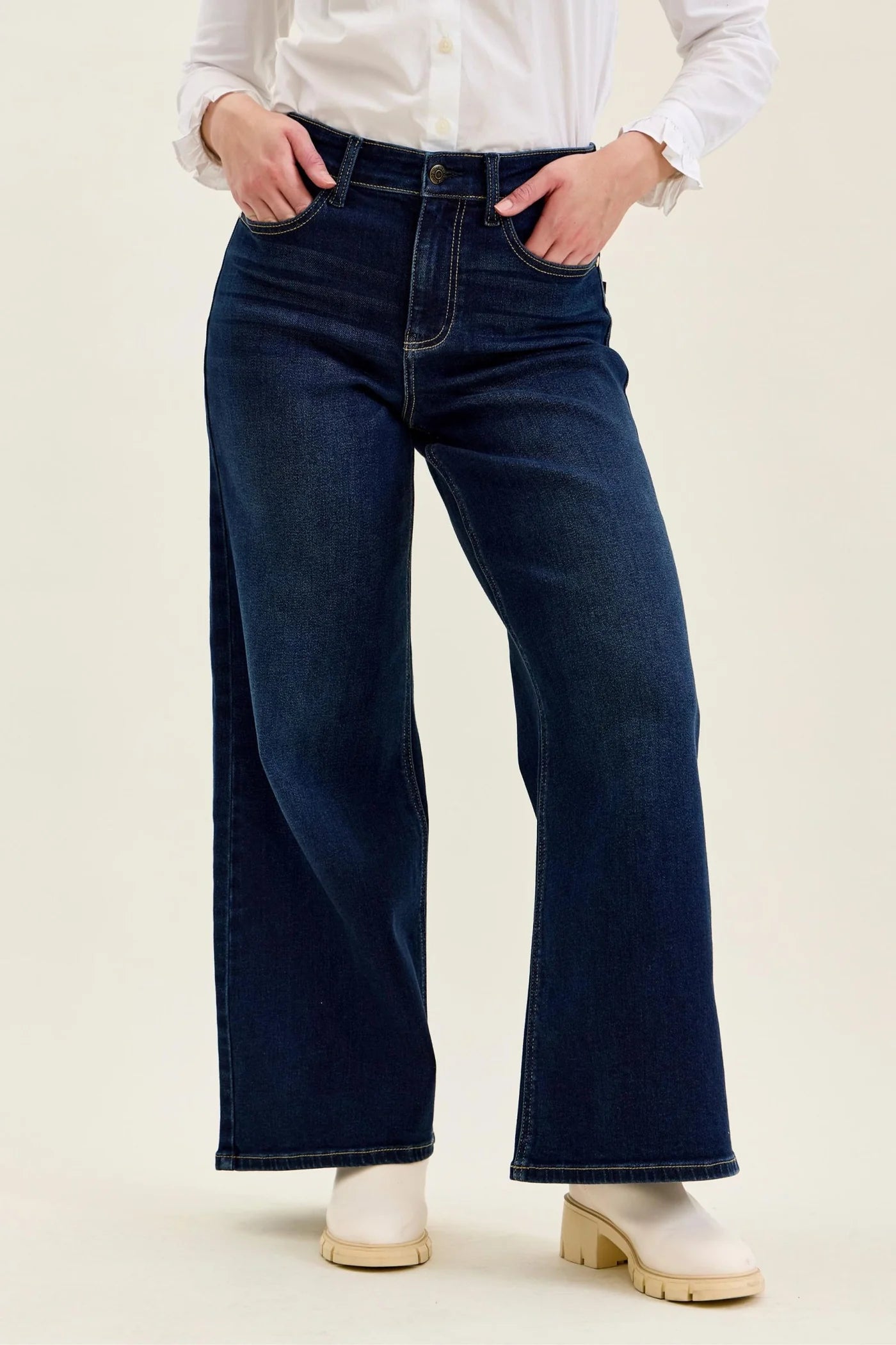 Petite- Judy Blue High Waist Lux Dark Twighlight Retro Wide Leg Denim Jeans 82748