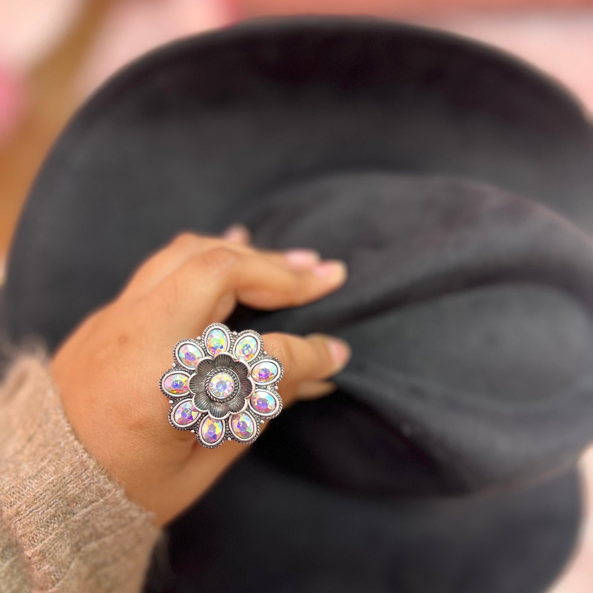 Western Floral Turquoise Gemstone Cuff Ring