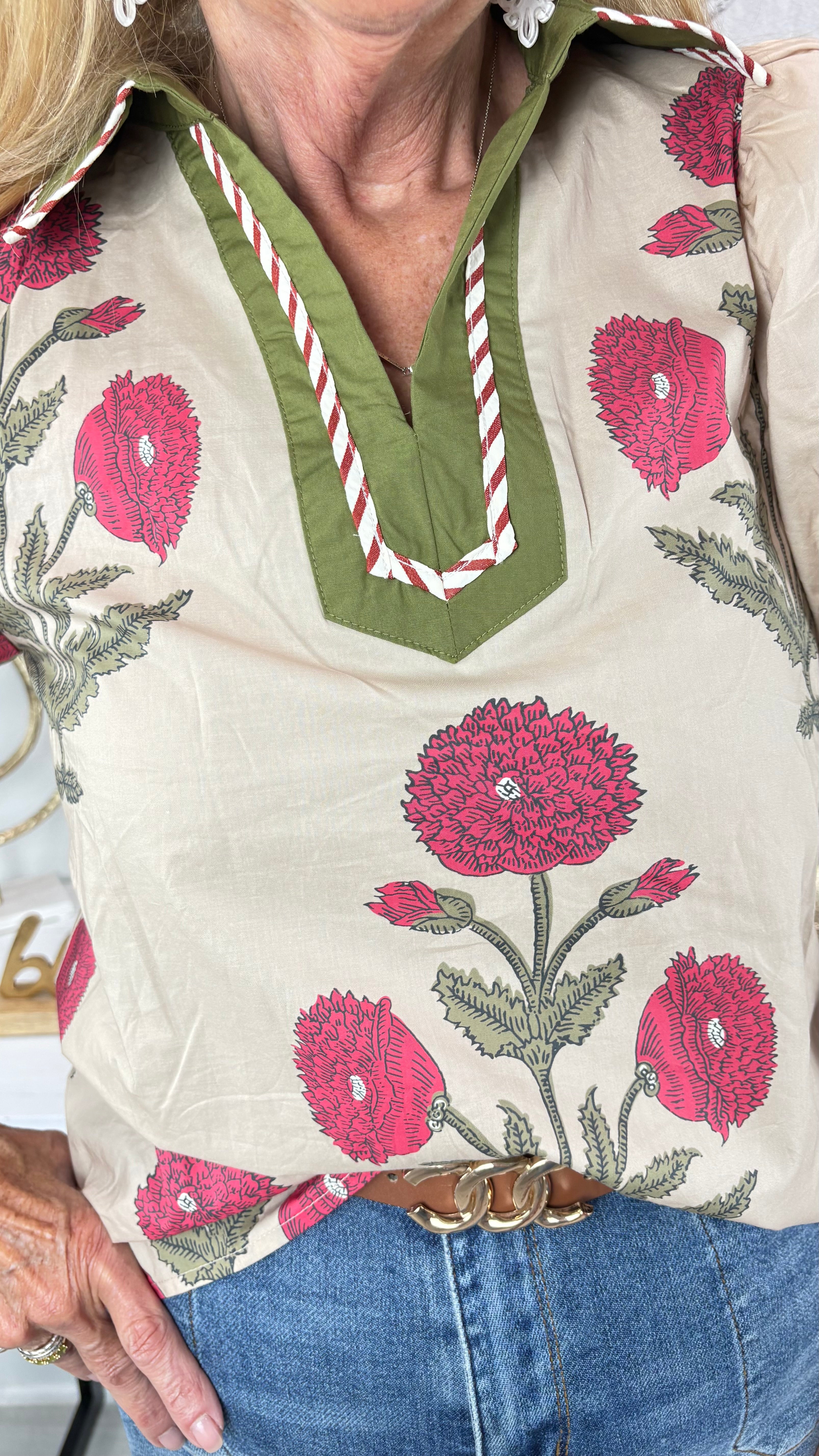 Poppy Puff Sleeve V Neck Blouse By Entro