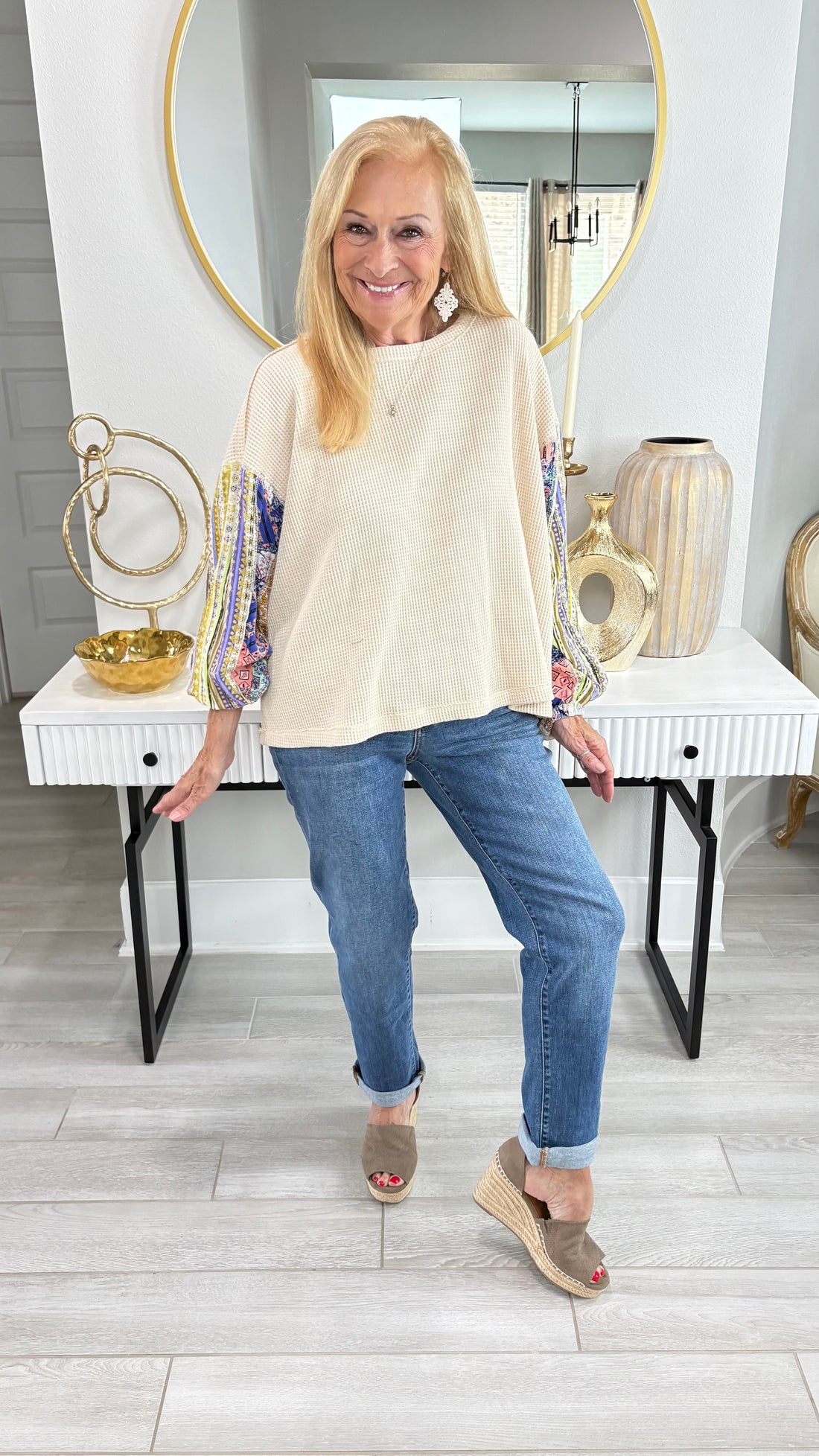 Mix Print Washed Thermal Pullover By Easel