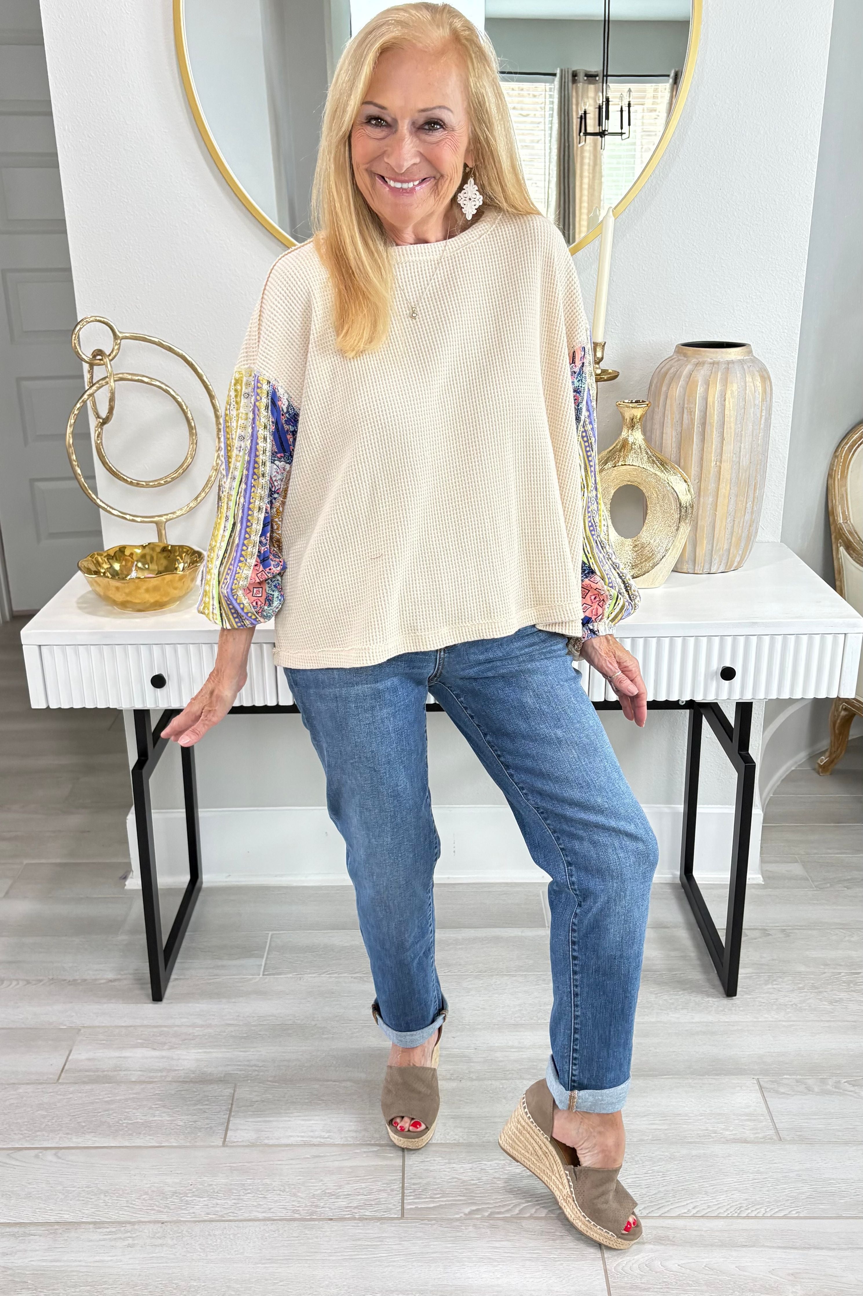 Mix Print Washed Thermal Pullover By Easel