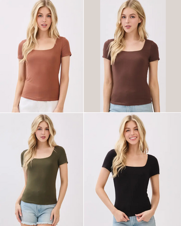 Double Layer Square Neck Short Sleeve Top By Final Touch