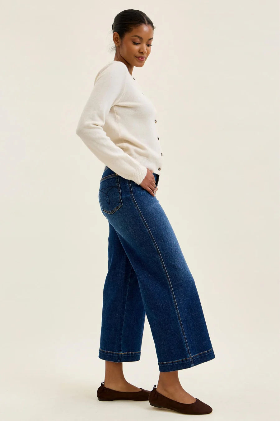 Judy Blue High Waist Tummy Control Deep Indigo Claudia Ankle Wide Leg Denim Jeans 881187