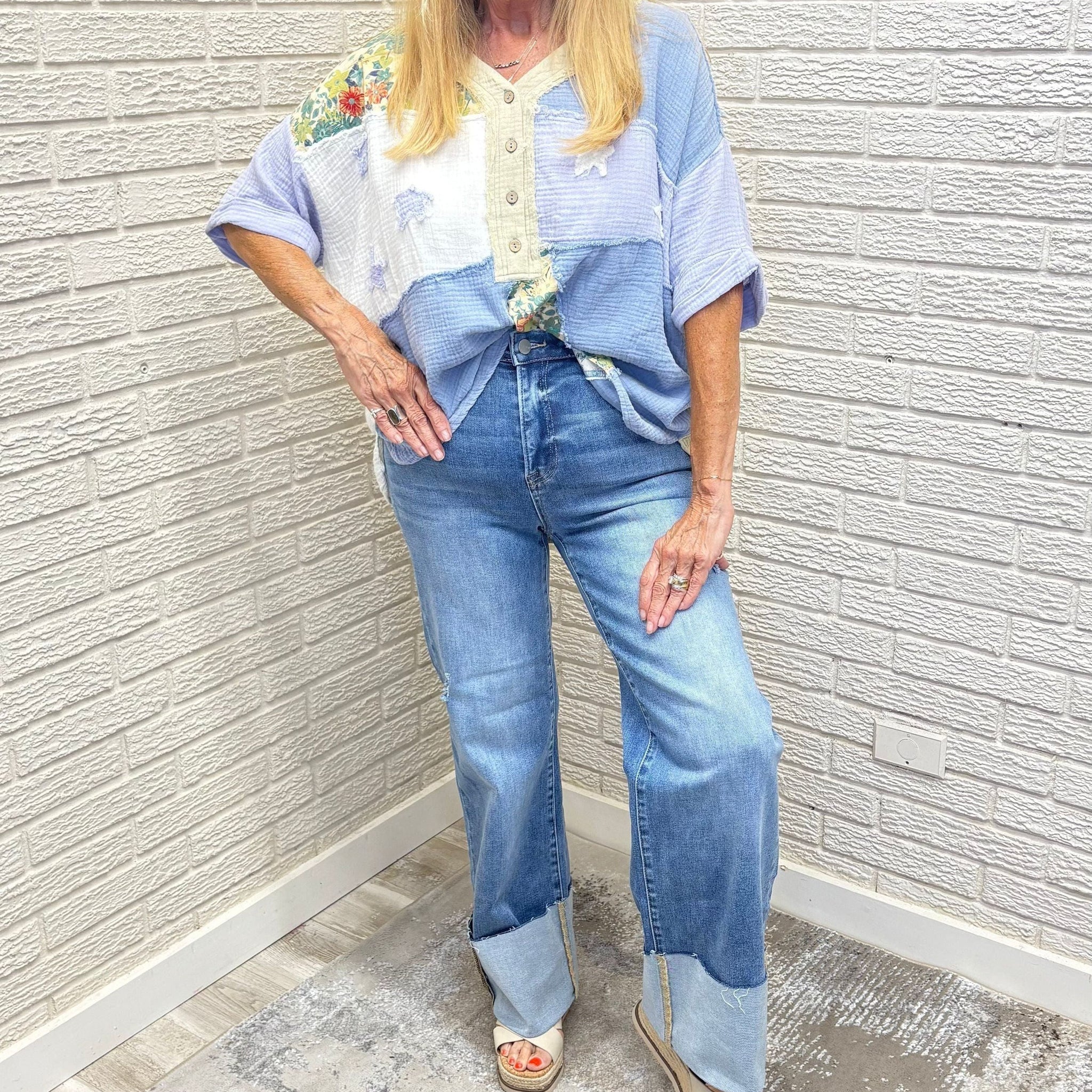 Patchwork Cotton Gauze Mineral Washed Top By Easel