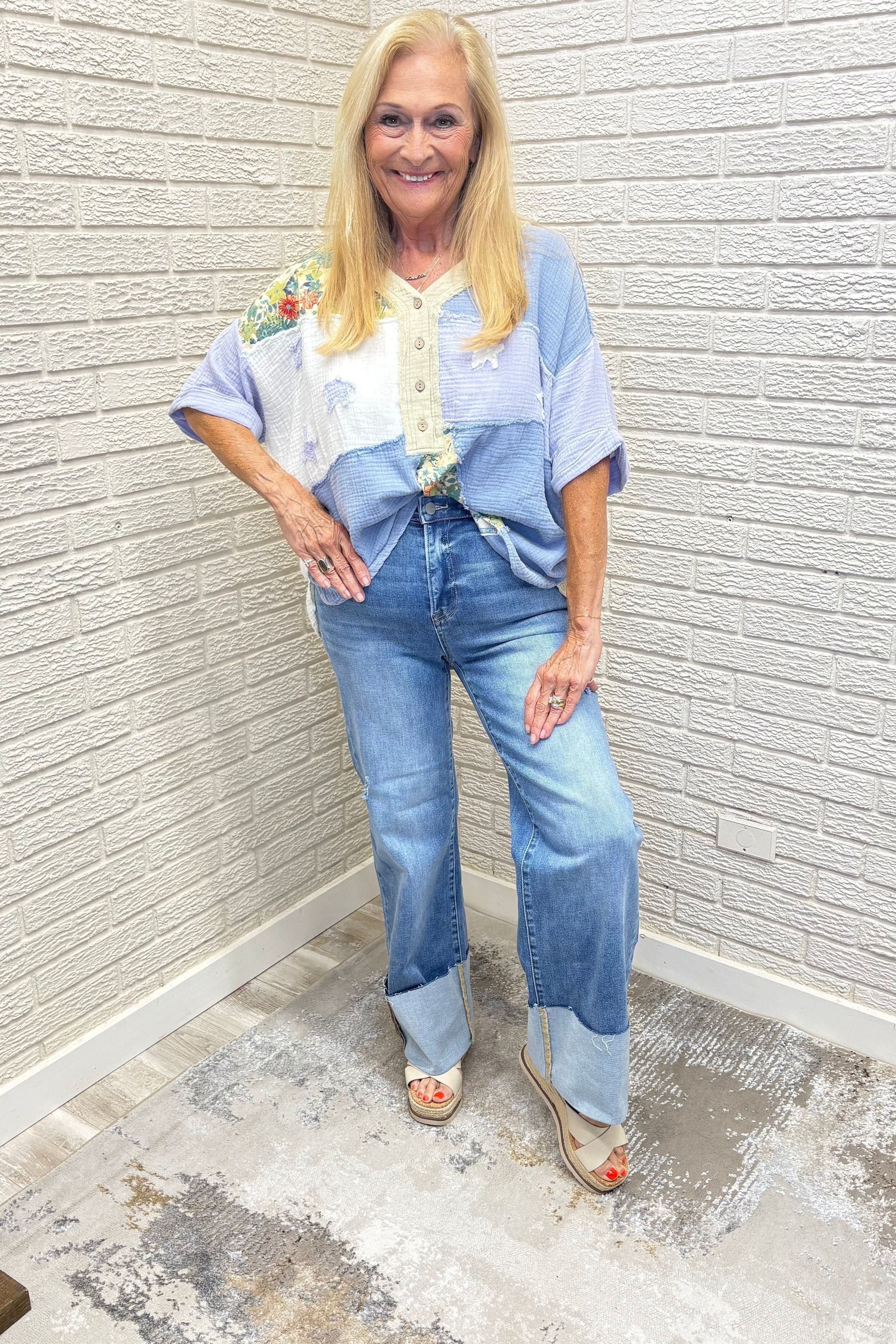 Patchwork Cotton Gauze Mineral Washed Top By Easel