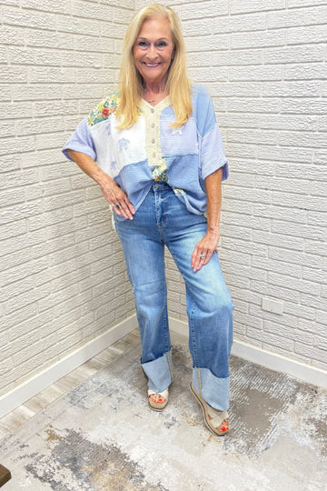 Patchwork Cotton Gauze Mineral Washed Top By Easel