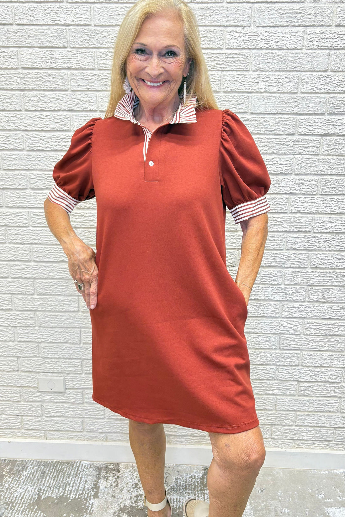 Ruffle Neck Pullover Polo Dress By Entro