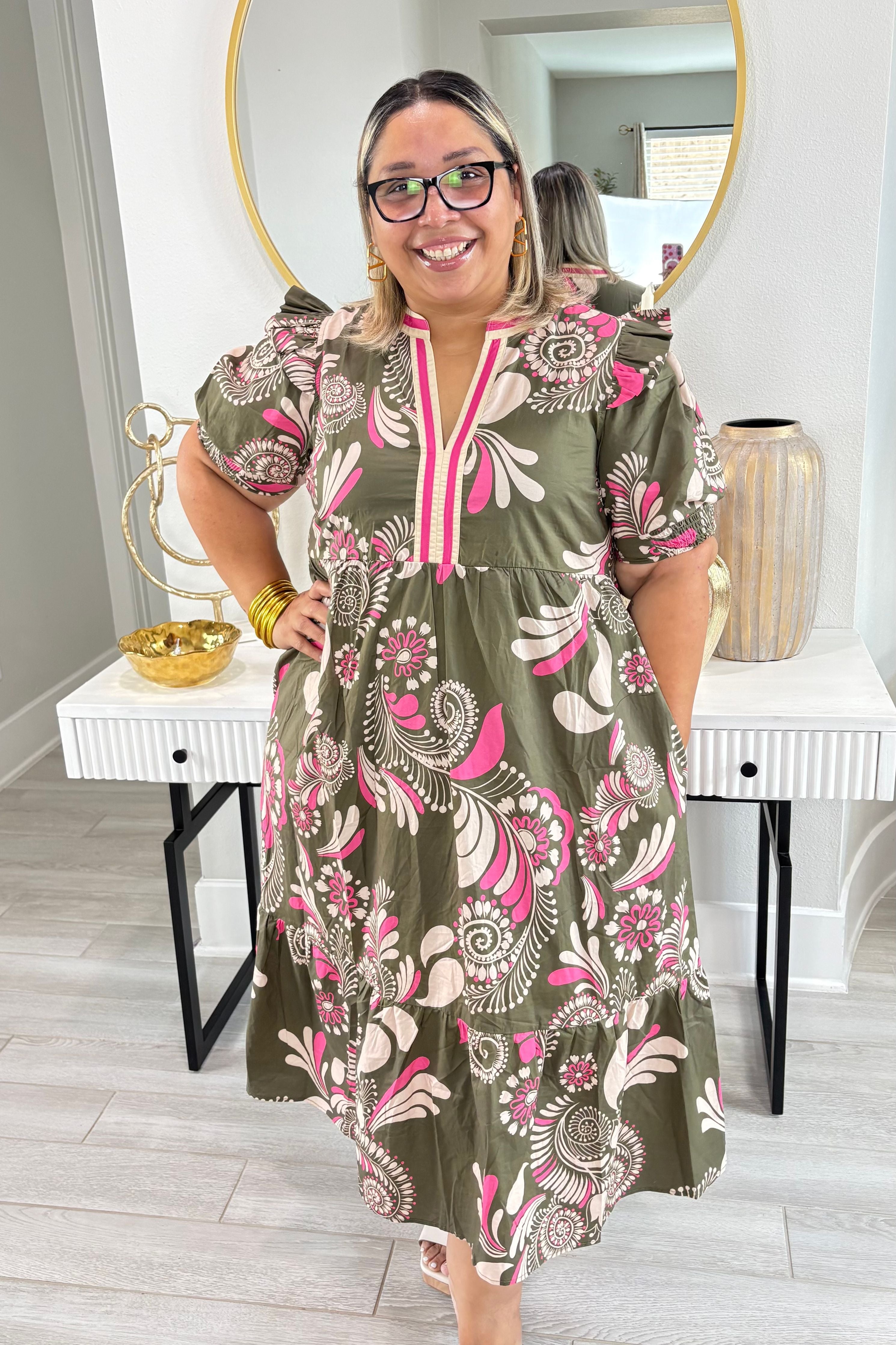 Plus Size Paisley Short Sleeve Midi Dress By Entro