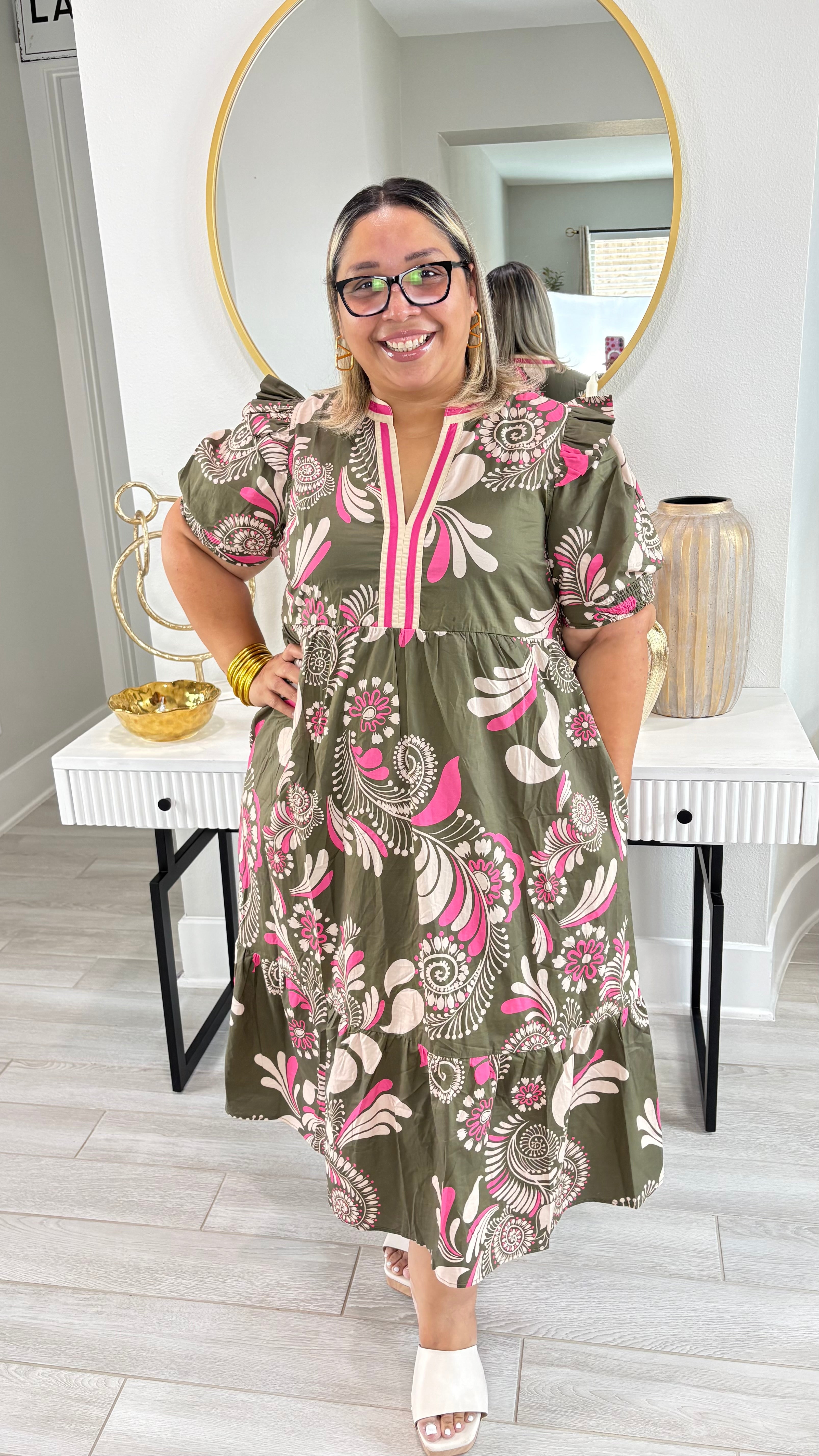 Plus Size Paisley Short Sleeve Midi Dress By Entro