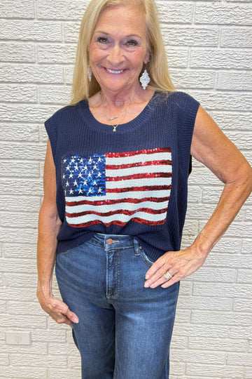 Star and Stripes American Flag Knit Top with Sequin- By Sweet Lovely