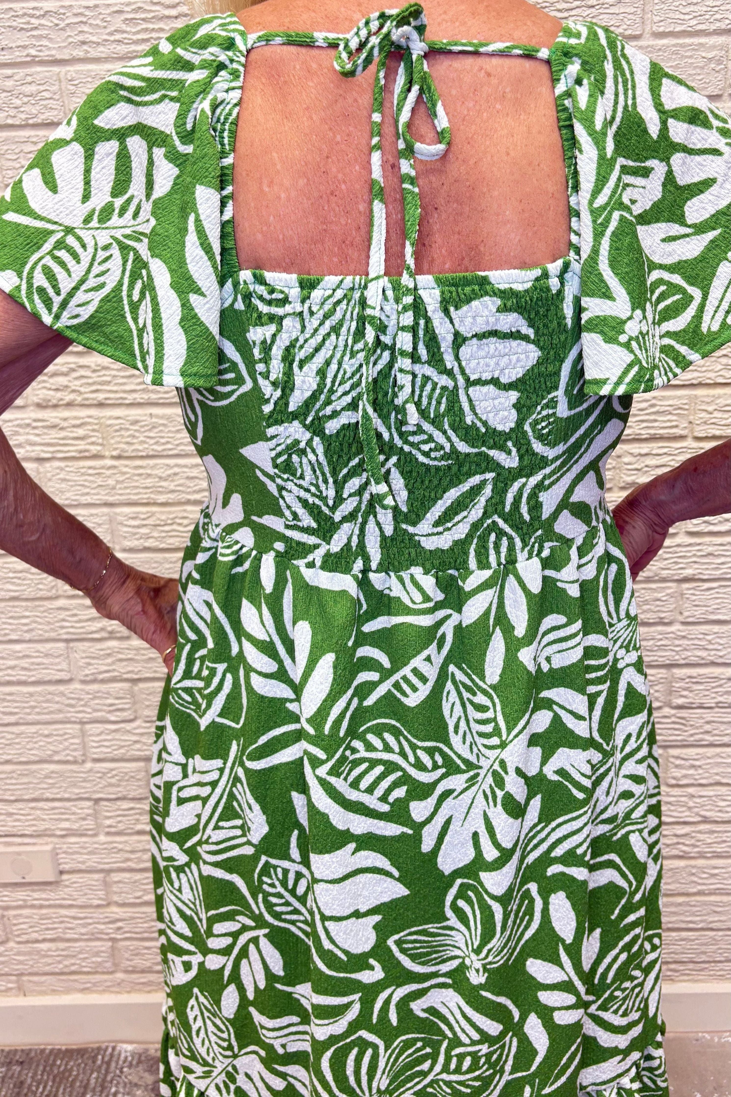 Tropical Printed Knit Popcorn Maxi Dress- By Easel