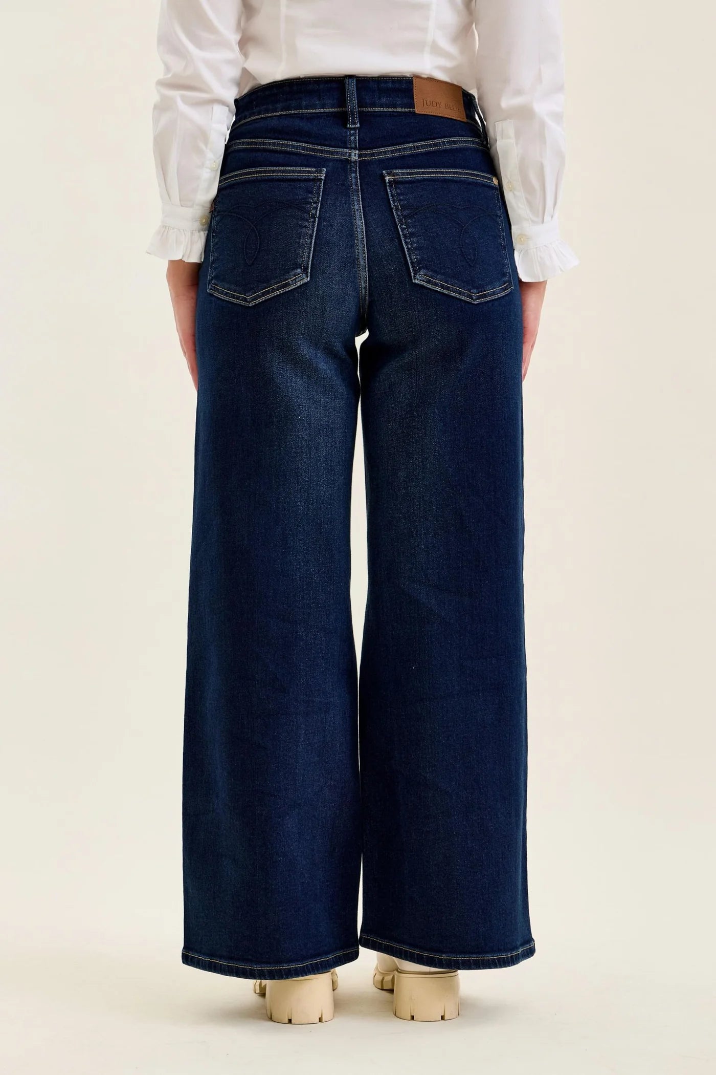 Petite- Judy Blue High Waist Lux Dark Twighlight Retro Wide Leg Denim Jeans 82748