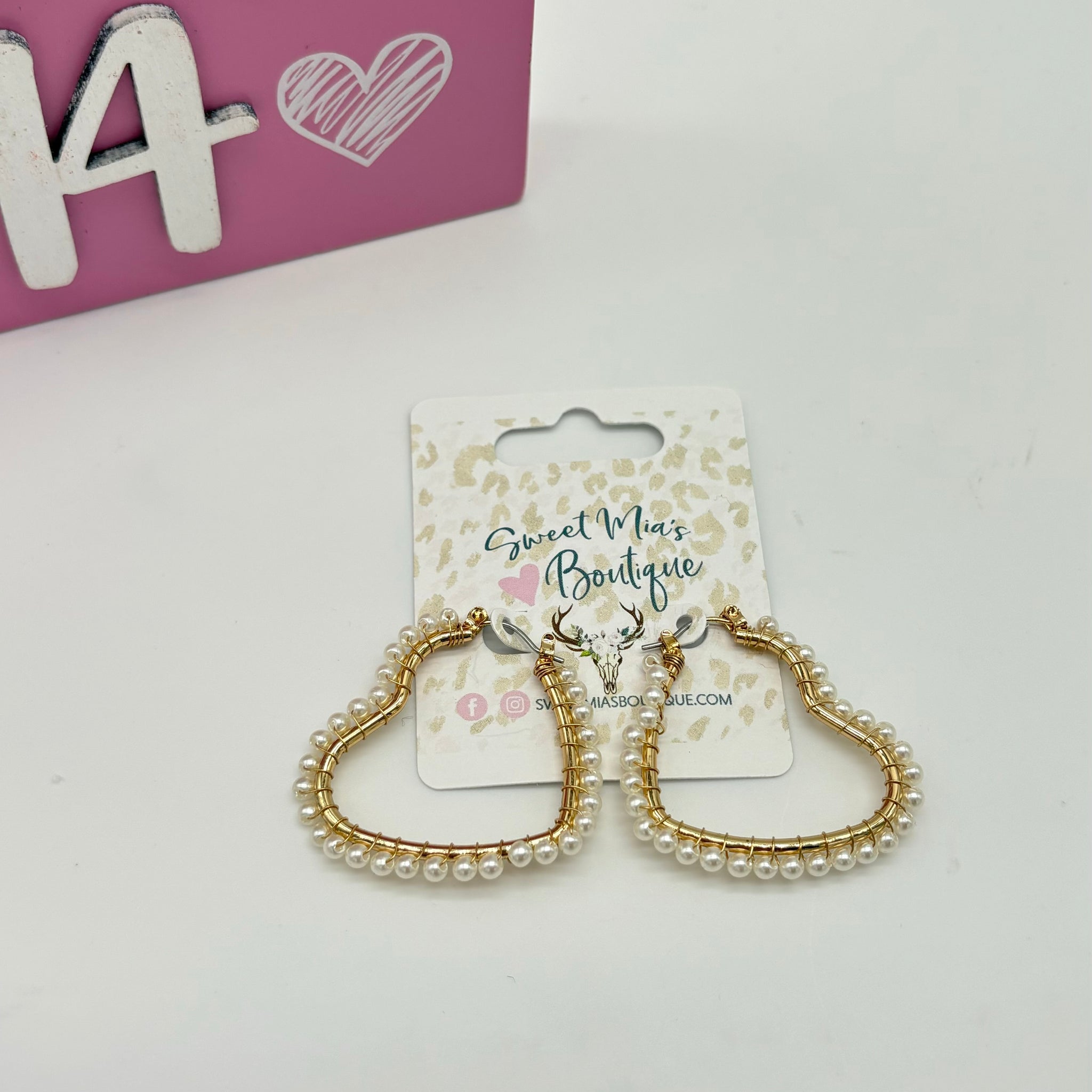 Pearl Heart Earrings Hoops