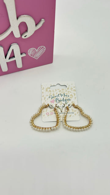 Pearl Heart Earrings Hoops