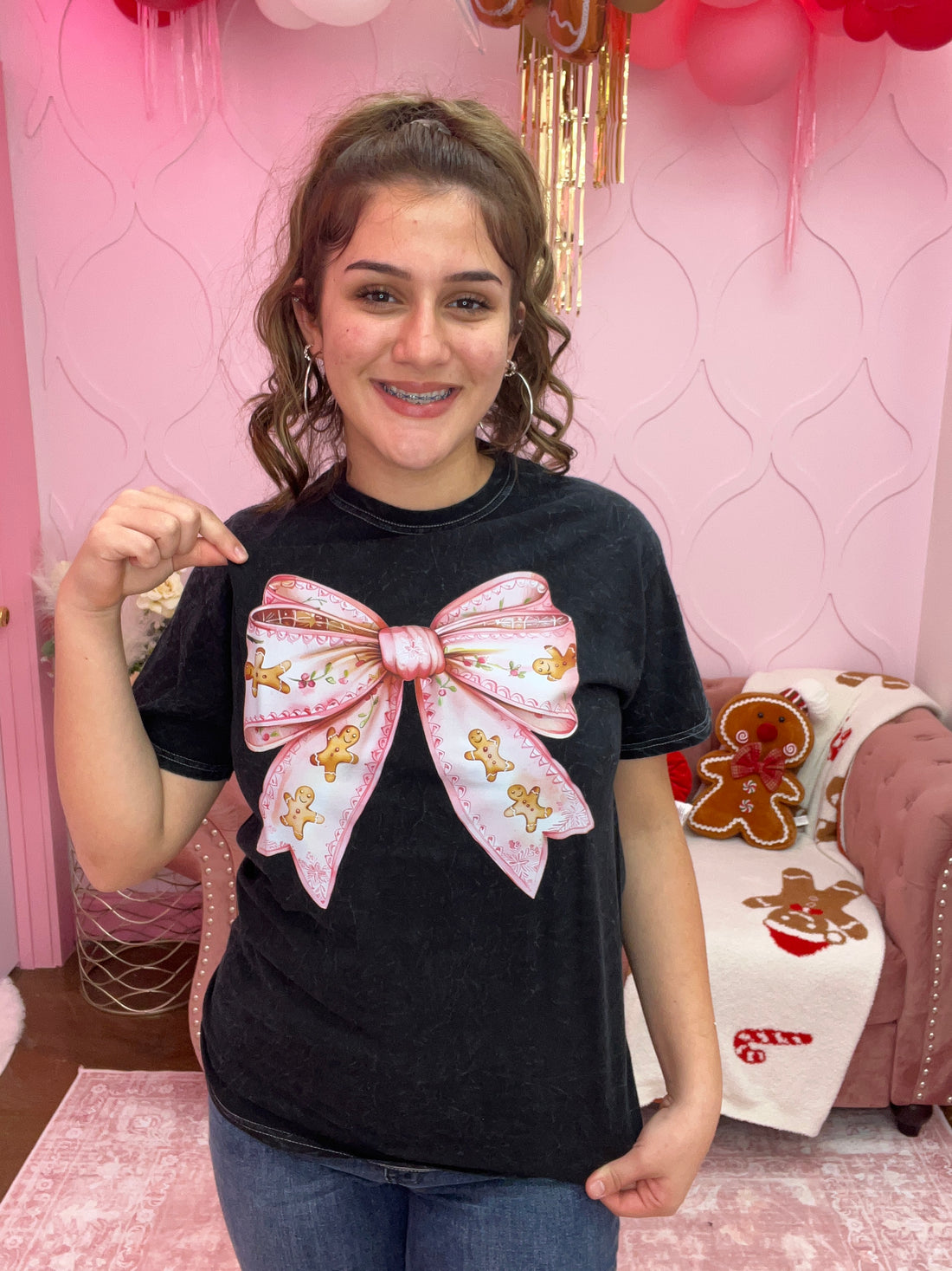 Coquette Mineral Wash Gingerbread on Bow Graphic Tee
