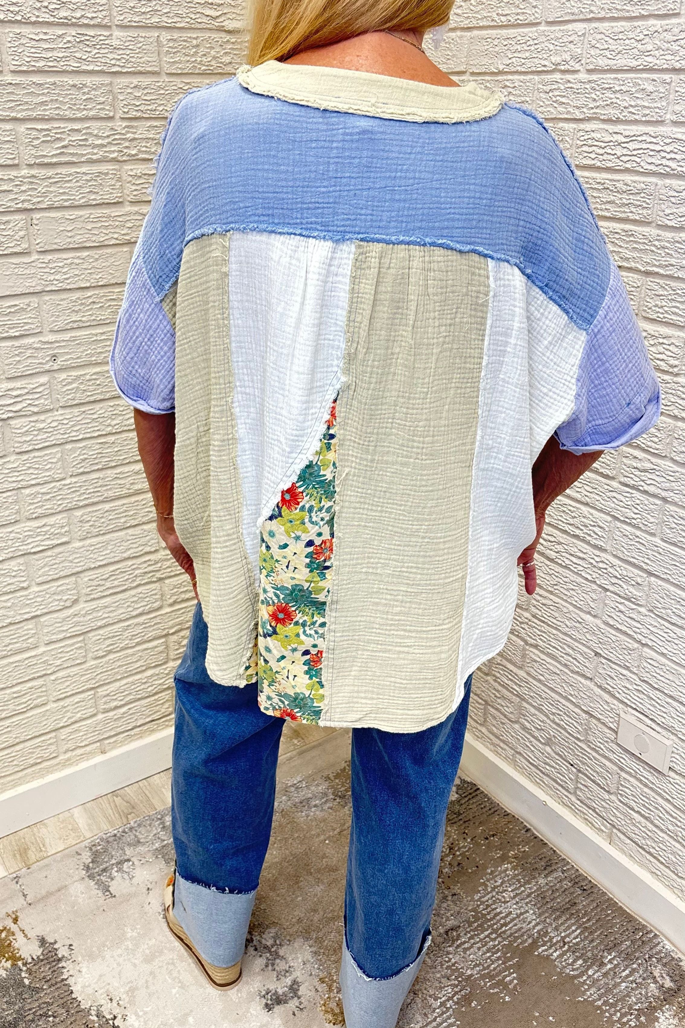 Patchwork Cotton Gauze Mineral Washed Top By Easel
