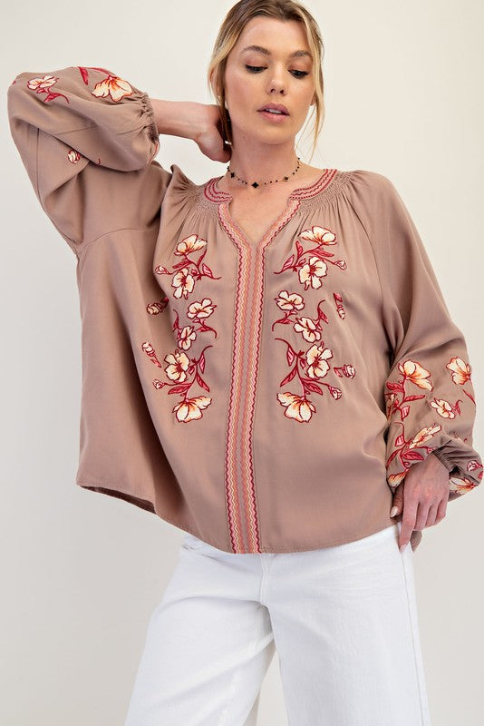 Embroidery Detailed Woven Top- By Easel