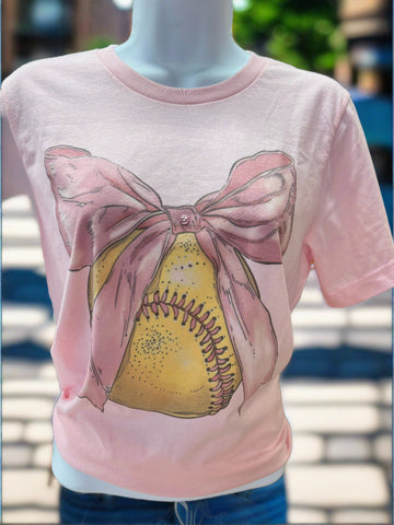 Pink Bow Softball Graphic Tee