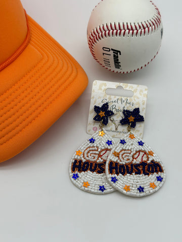 H-town Baseball Team Go stros Earrings