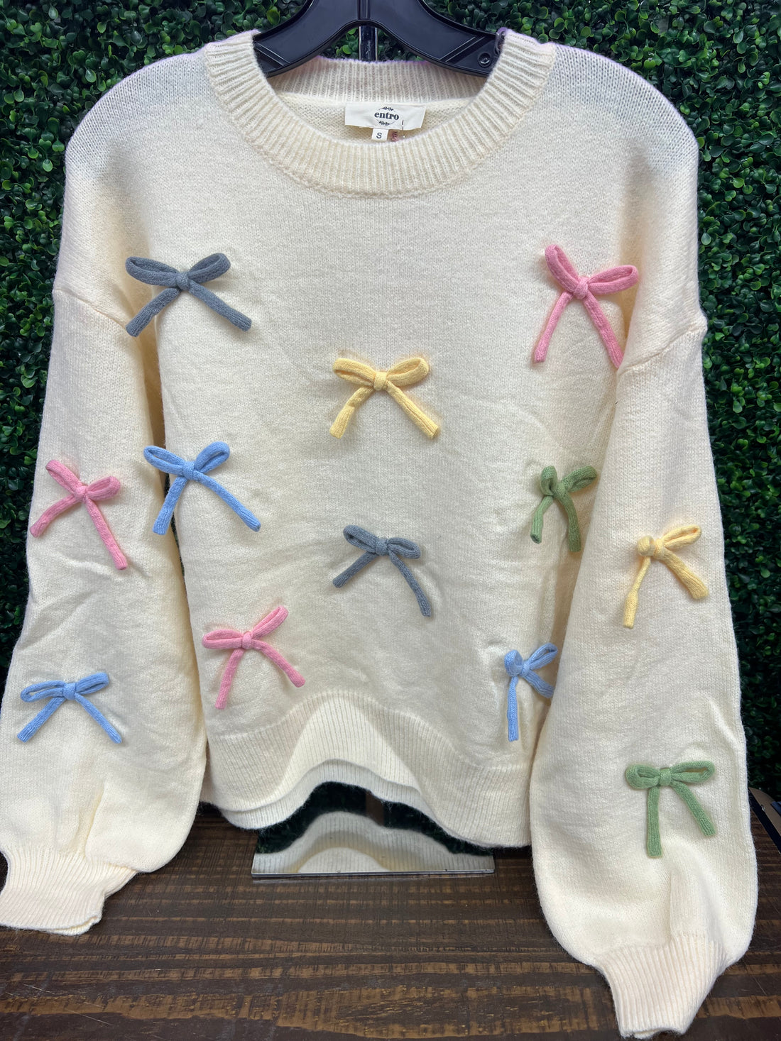 Ivory Cozy Sweater With 3D Multicolor Ribbons