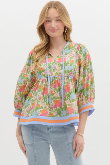 PRE ORDER Floral Print Square Detail with V Neck Top