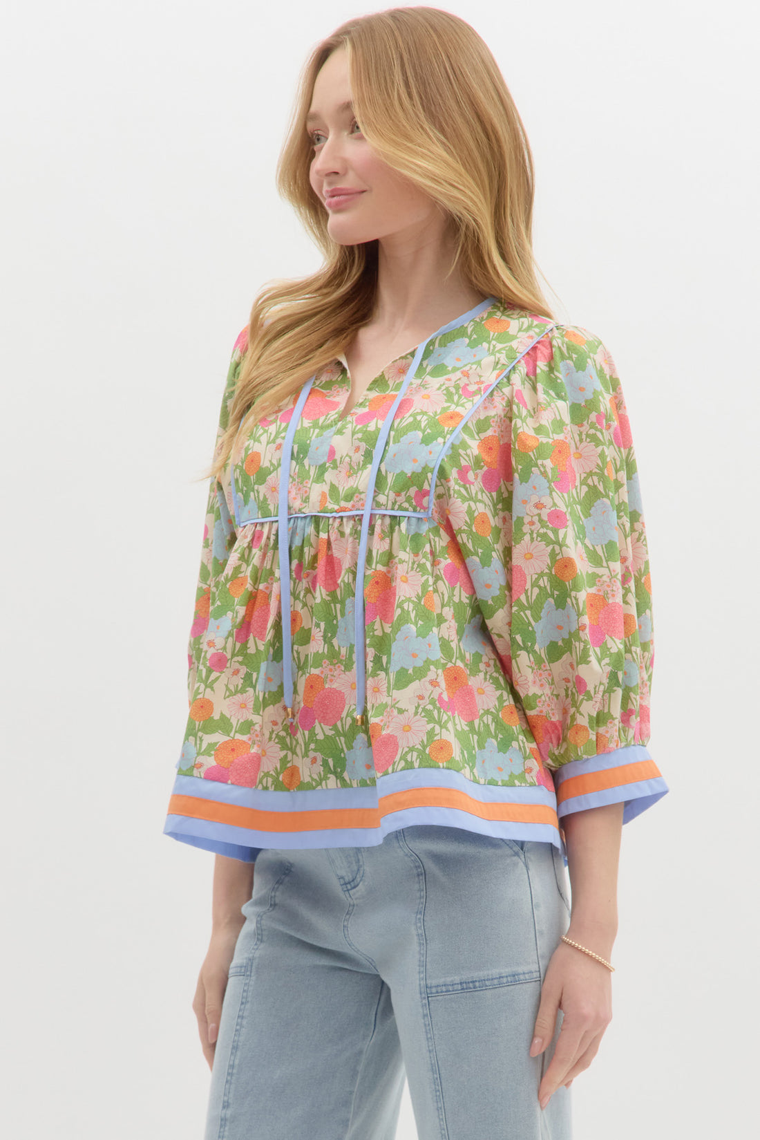 PRE ORDER Floral Print Square Detail with V Neck Top