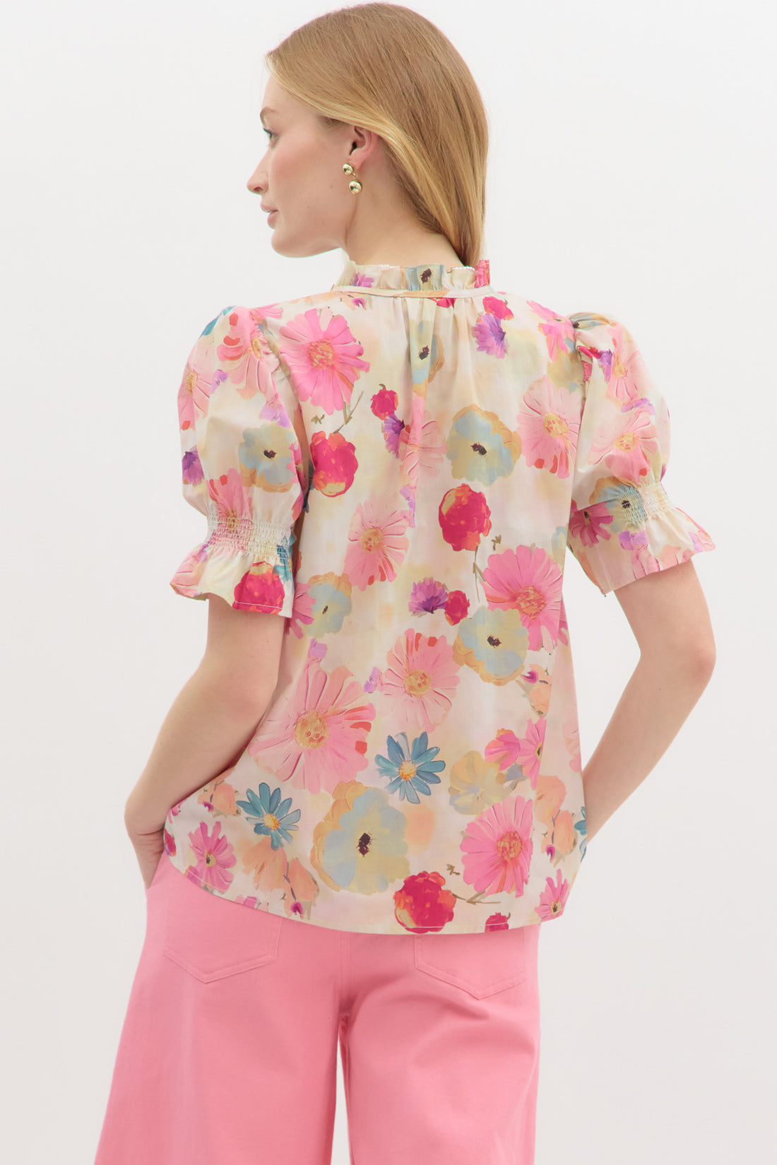 PRE ORDER Floral Watercolor Puff Sleeve Blouse