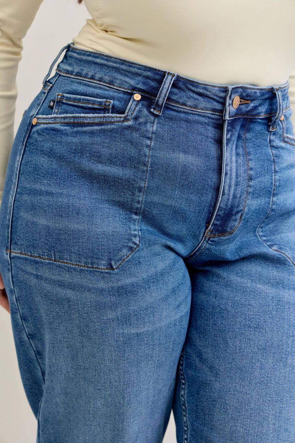 Full Run Judy Blue High Waist Soft Barrel Stitch Thru Pocket Denim Jeans 881012