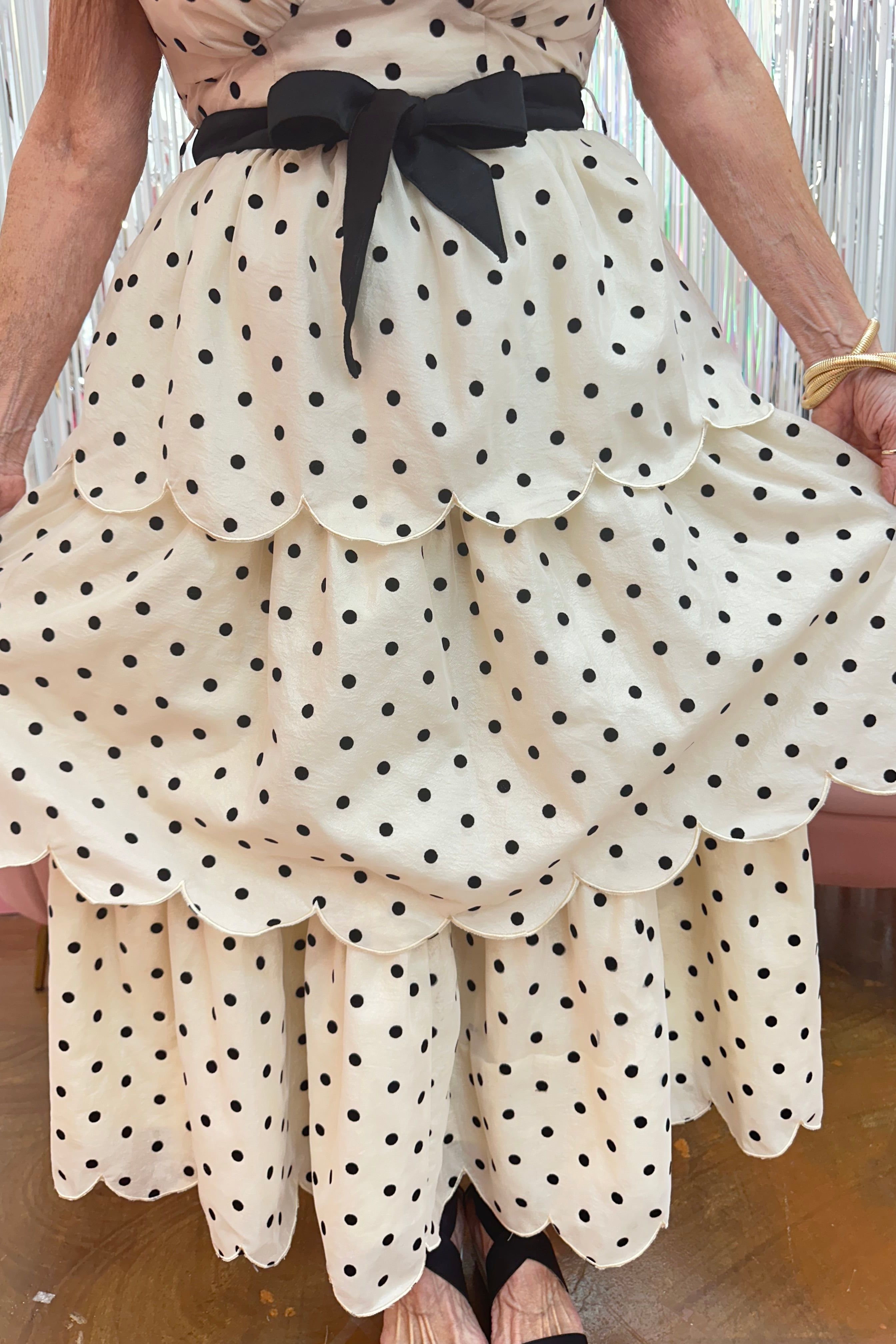 Polka Dot Scalloped Ruffle Tiered Midi Dress