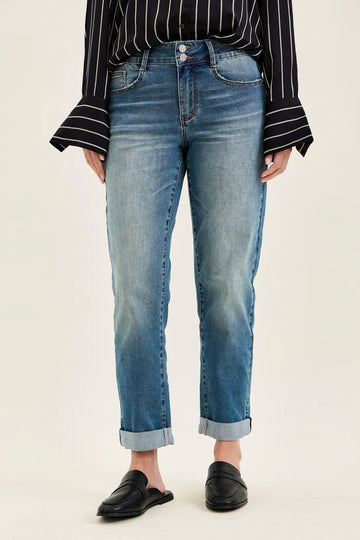 Judy Blue Mid Rise Double Button Cool Denim Boyfriend Jeans 881089